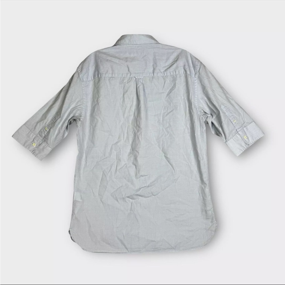 Allsaints 3/4 Sleeve Button Up Shirt Mens Medium Gray Solid Embroidered Logo - Picture 2 of 13